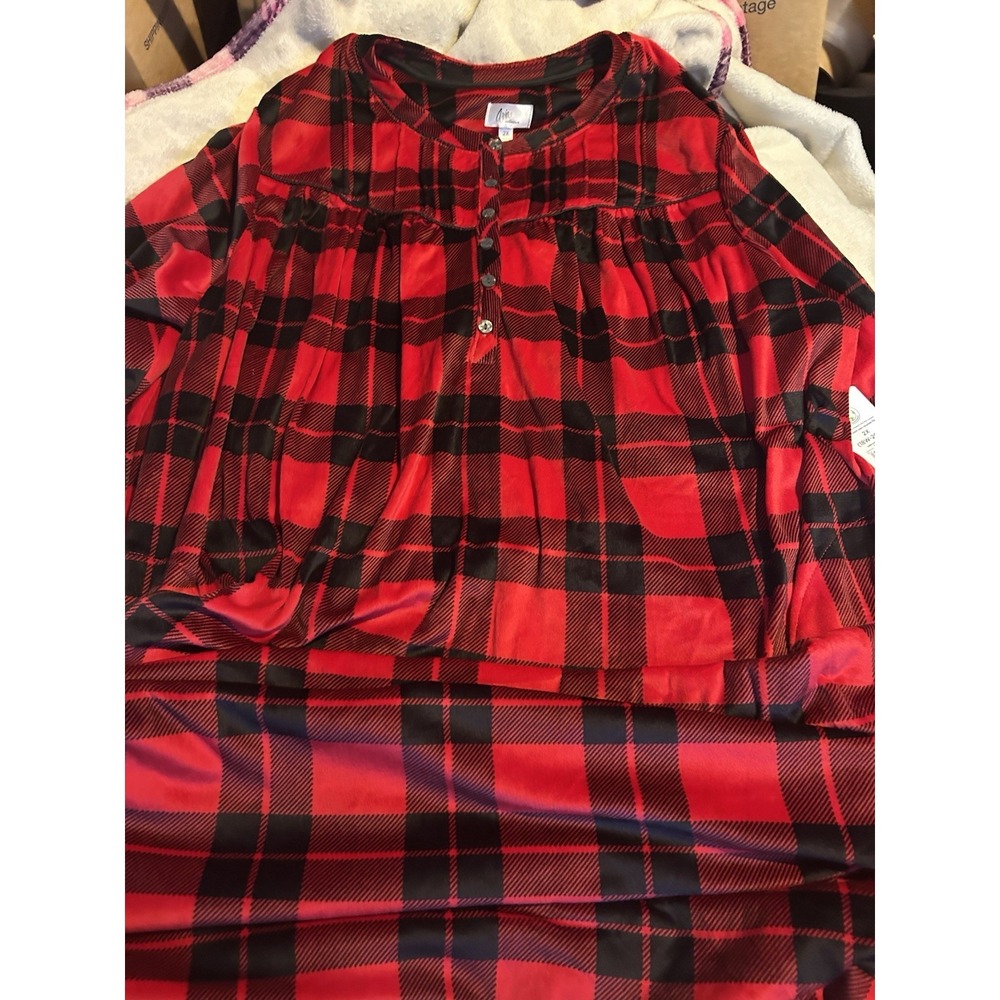 Aria Red Buffalo Plaid Nightgown Women's 2X Long Sleeve Sleep Gown! New!